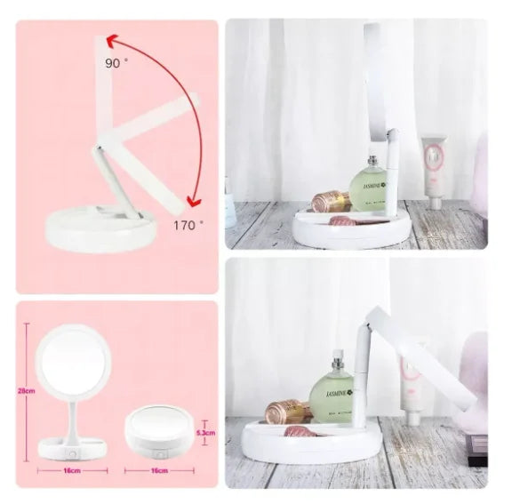 Espelho de maquiagem aumenta 10x luz dupla Led USB - Neverdie Organizer