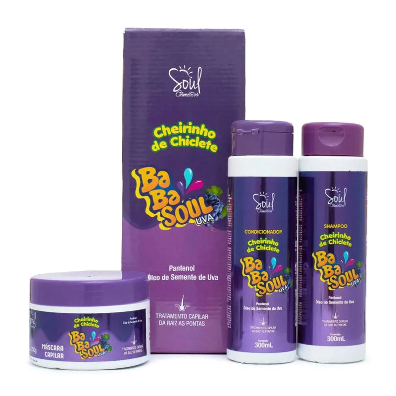 Kit Shampoo + Condicionador + Máscara Capilar Babasoul Uva Soul Cosméticos