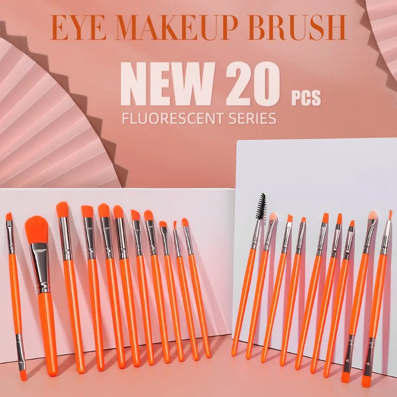 Kit 20 Pinceis profissional pincel maquiagem preto e neon