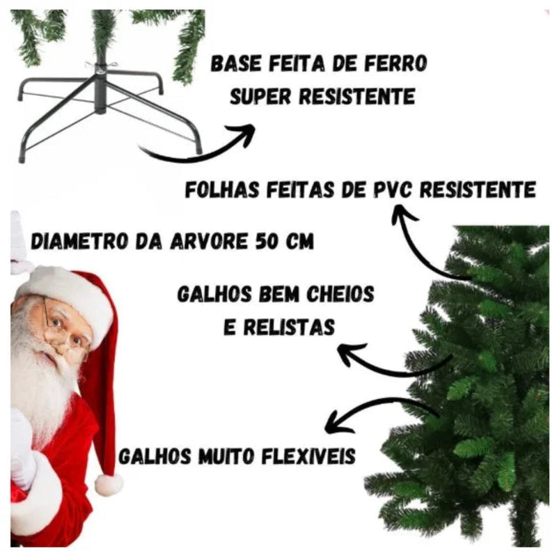 Árvore de natal verde 120cm/150cm/180cm galhos decoração natalina, pinheiro premium - Neverdie