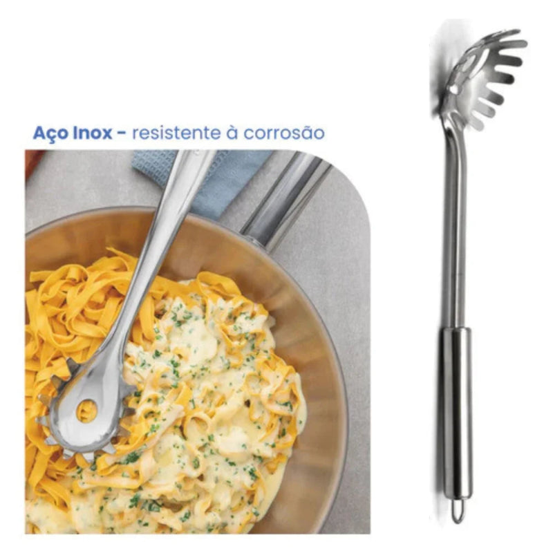Kit 3 Utensílios de cozinha inox. espuma + Concha de feijão + Coletor de massa