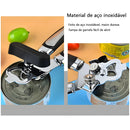 Abridor de latas e garrafas profissional em aço inoxidável para cozinha.