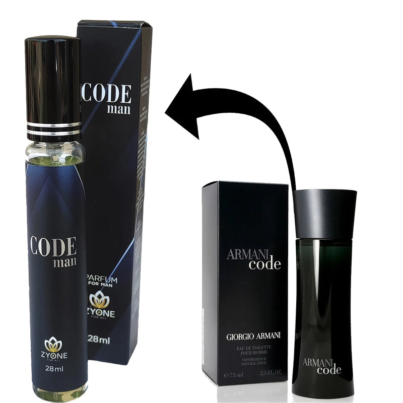 Perfume mas/ "Code Man" 28ml zyone eau de parfum fragrância Importada de alta fixação