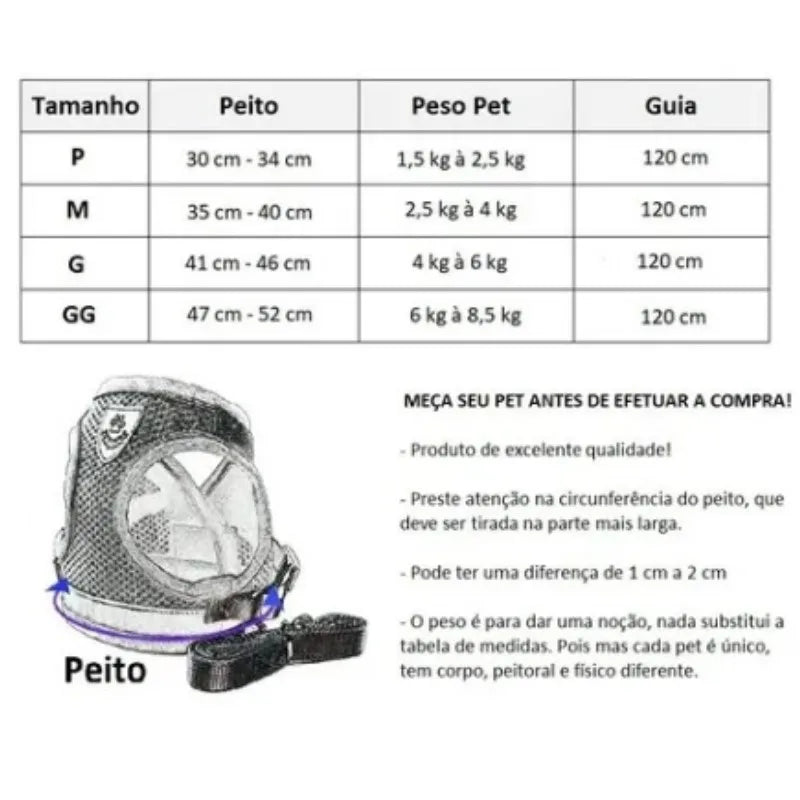 Coleira peitoral para cachorro com guia de passeio colete reflexivo regulável