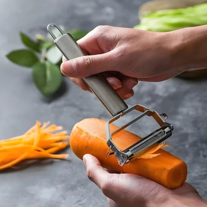 Kit 3 Descascador e fatiador para legumes frutas dupla lâmina em aço inoxidável