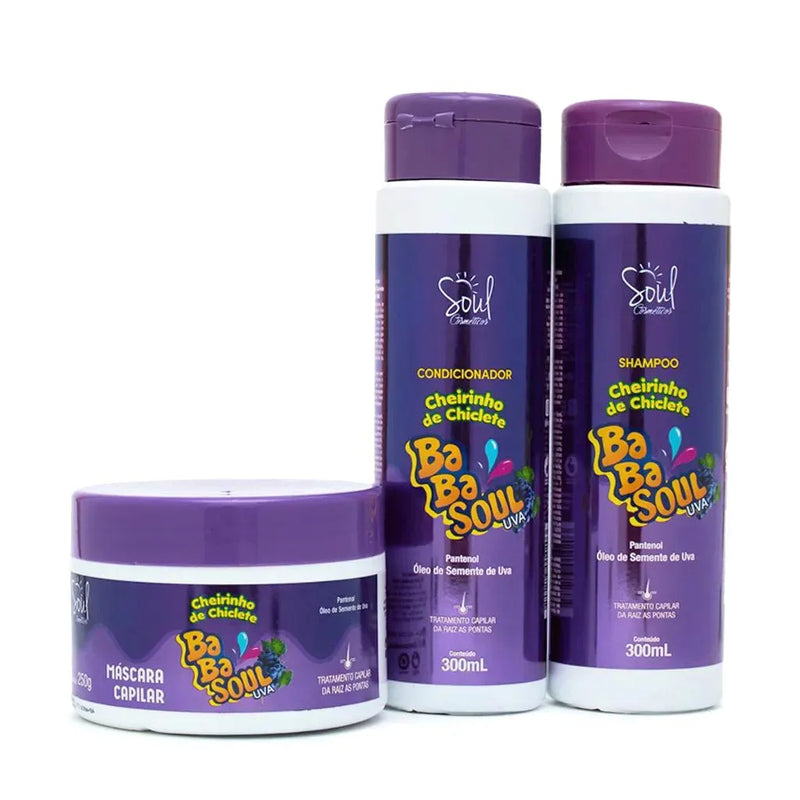Kit Shampoo + Condicionador + Máscara Capilar Babasoul Uva Soul Cosméticos