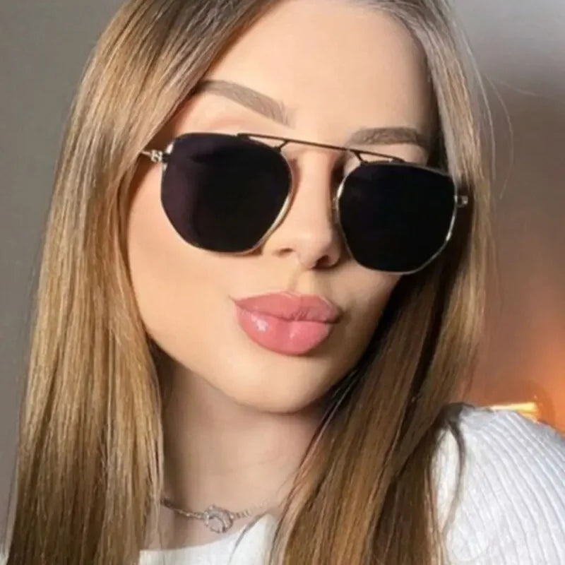 Moda feminina e óculos de sol modernos lançamento verão formato hexagonal envio rápido para todo brasil