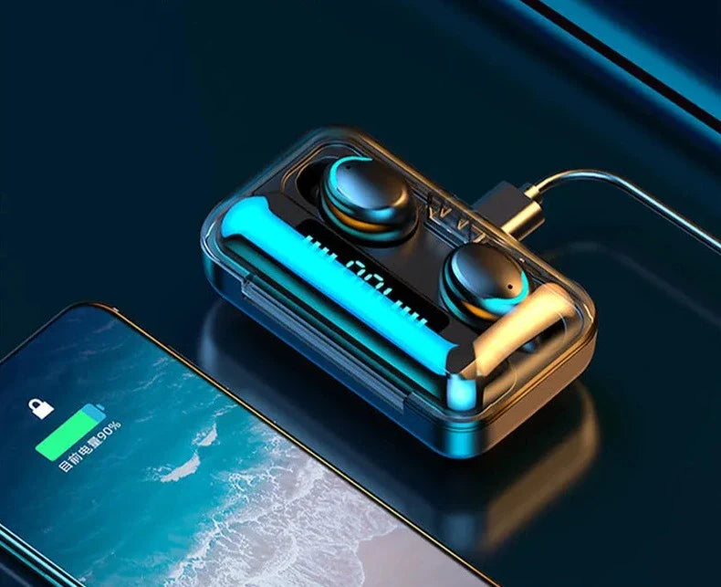 TWS Fones de ouvido Bluetooth sem fio 9D Estéreo Esporte à prova d'água com microfone