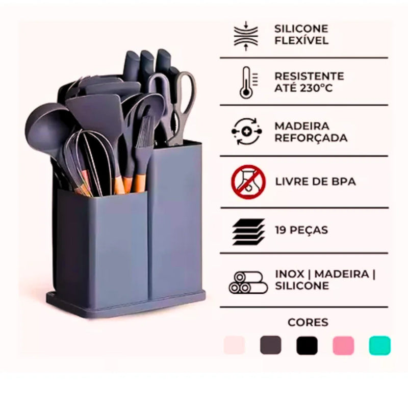 Kit completo com 19 utensílios essenciais para cozinha - ferramentas de alta qualidade para facilitar o seu dia a dia