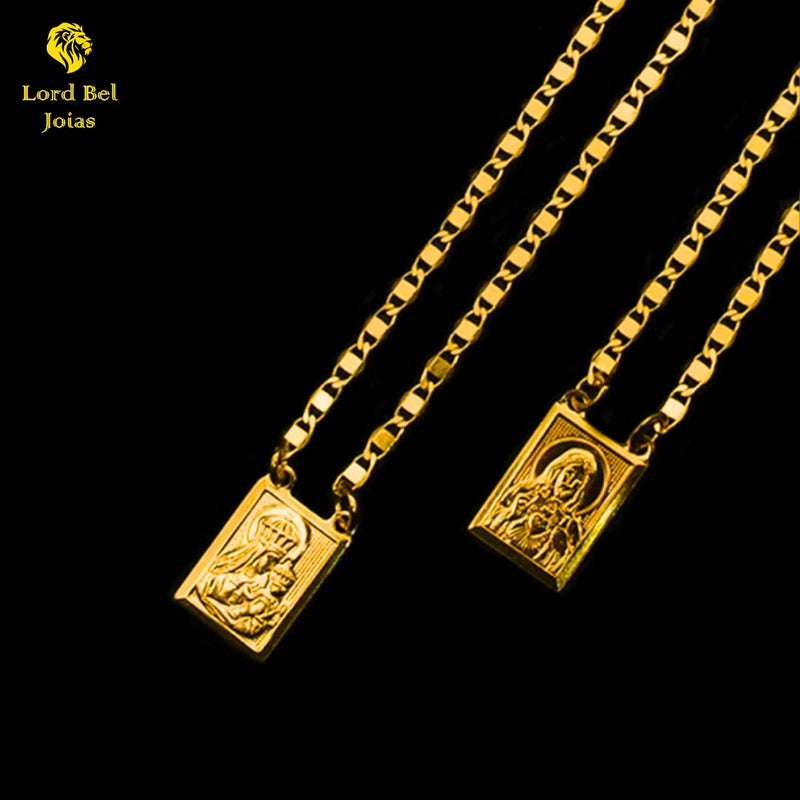 Escapulário piastrine 2mm em ouro nórdico com garantia eterna na cor! Escapulário de moeda antiga lord bel Joias Idênticas ouroerruja, não escurece