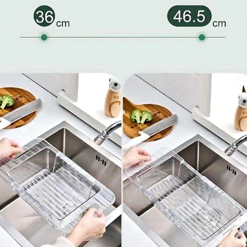 Escorredor de pia acrílico tamanho ajustável á pia da cozinha para frutas e legumes.