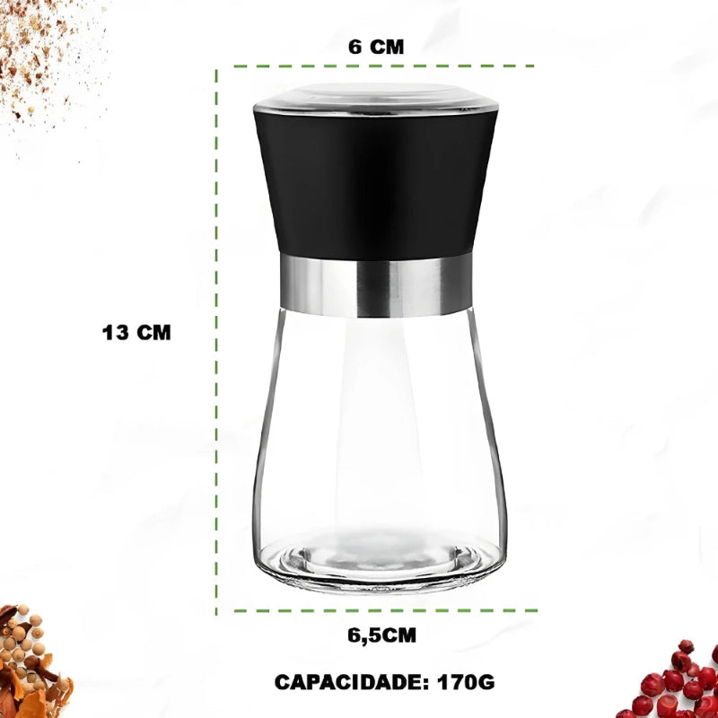 Kit 2 Moedor temperos, sal, pimenta e especiarias vidro e triturador Inox