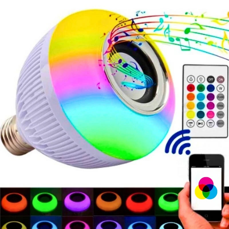 Lampada musical  bluetooth de led caixa de som c controle rgb 12W
