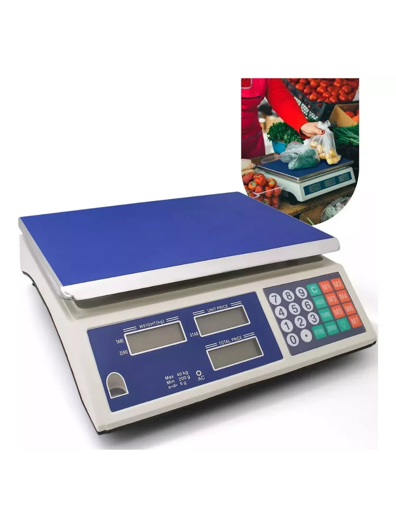 Balança Eletrônica Digital Comercial 40kg Precisão de Frutas Vegetais Carne Alimentos - SKYTUR