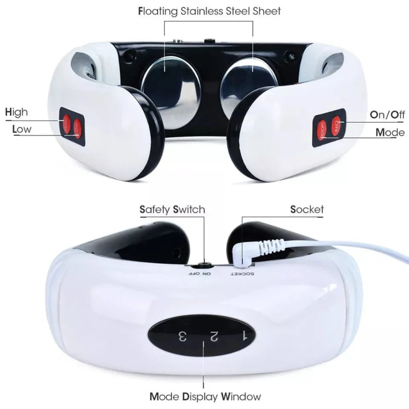 Massageador elétrico pescoço fisioterapia pulso elétricos alivia dores efeito magnetico