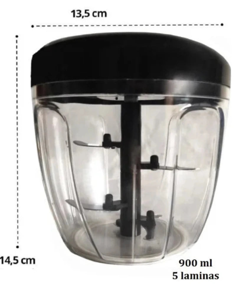 Mini Processador de Alimentos Manual Grande 5 Lâminas 900ml - Neverdie