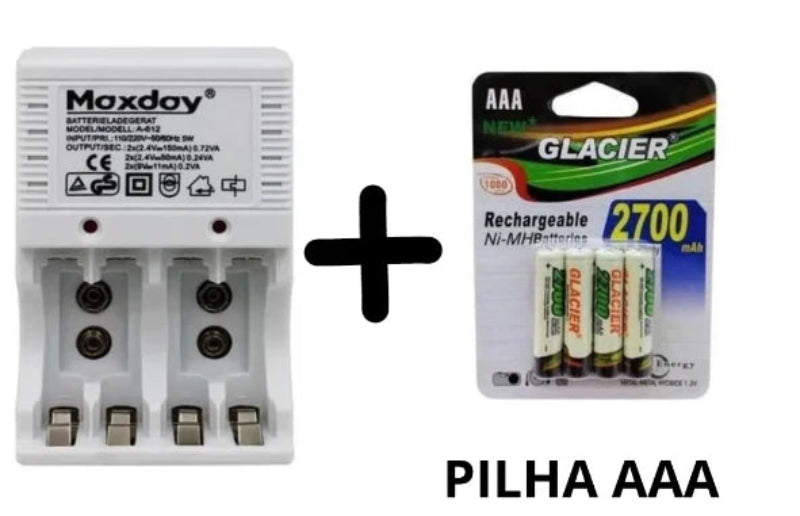 Pilhas recarregáveis AA AAA e kit carregador de pilhas