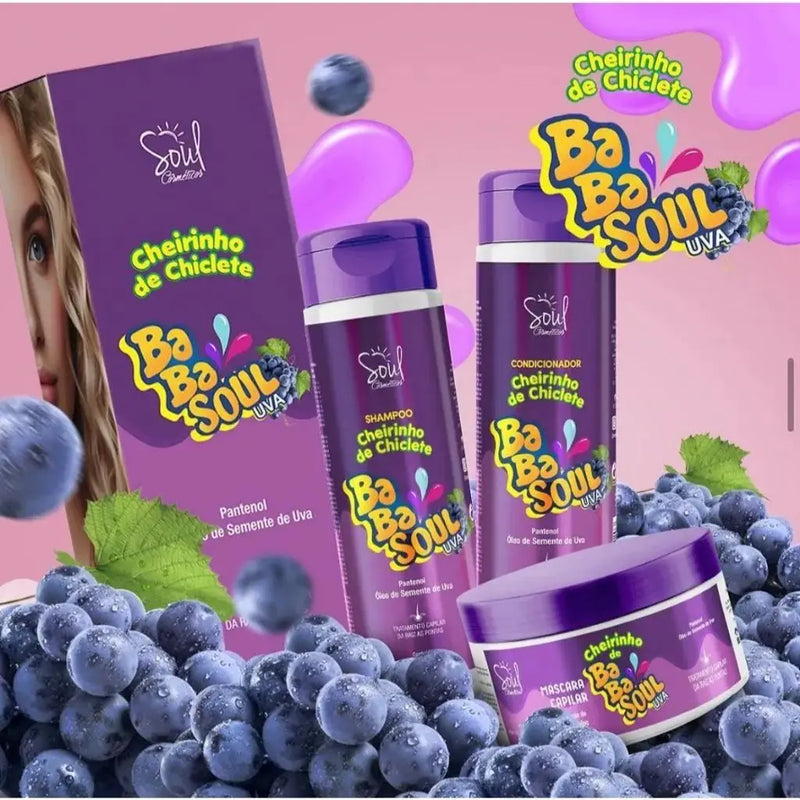 Kit Shampoo + Condicionador + Máscara Capilar Babasoul Uva Soul Cosméticos