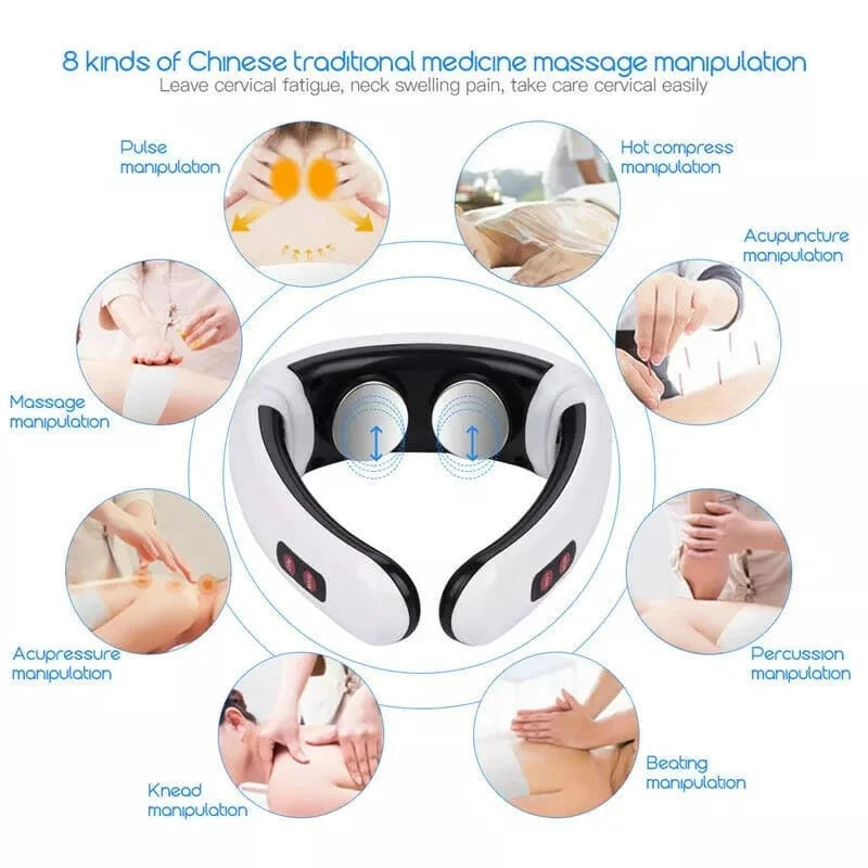 Massageador elétrico pescoço fisioterapia pulso elétricos alivia dores efeito magnetico
