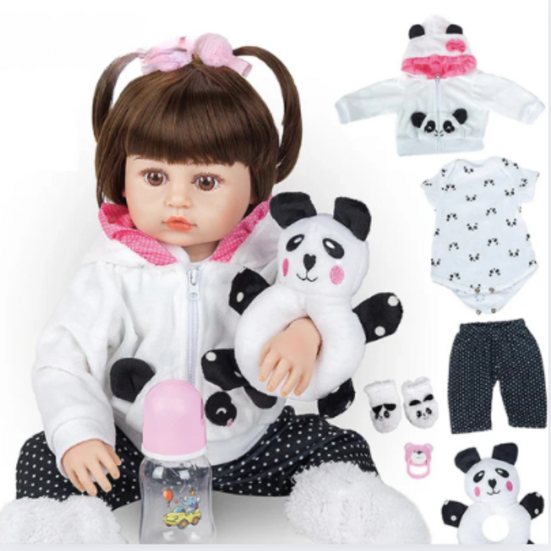 Boneca Reborn panda menina 48cm corpo de silicone - BRASTOY