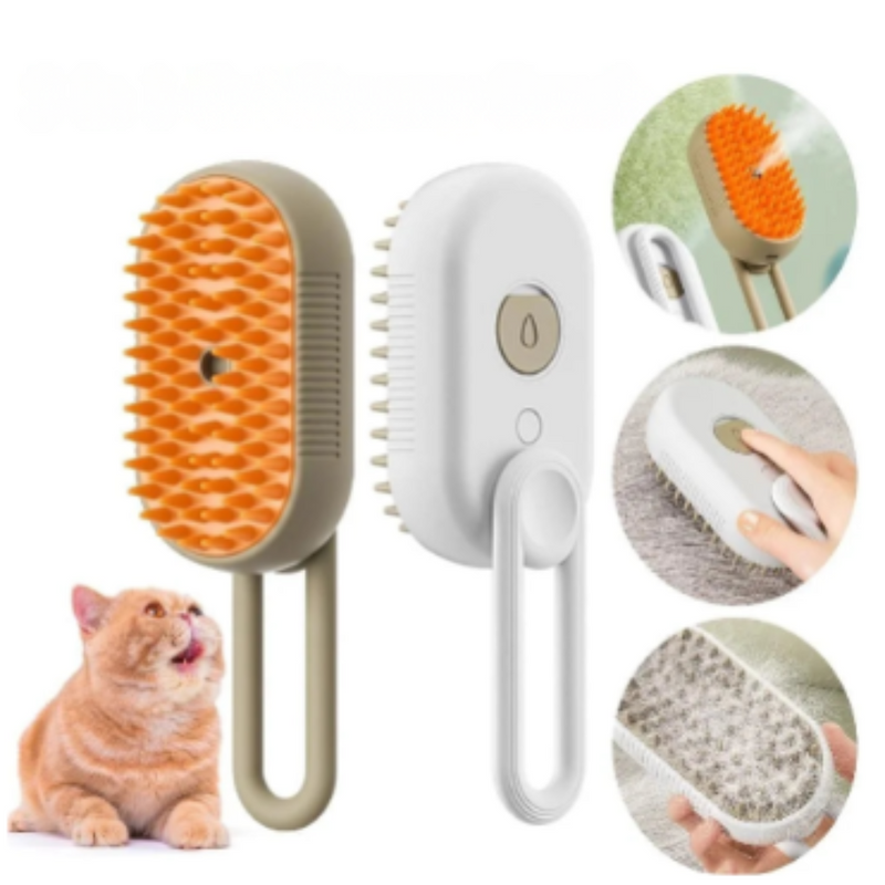 Escova a vapor para gatos cães 3 em 1 escovas elétricas de pelos, pentes de massagem