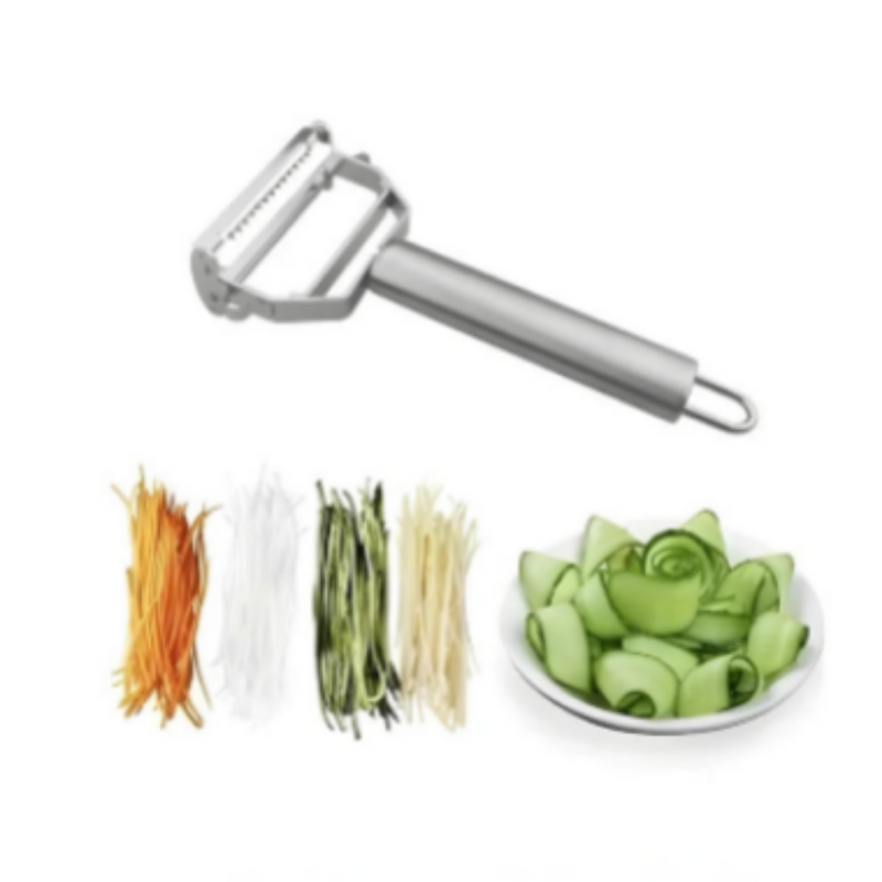Kit 3 Descascador e fatiador para legumes frutas dupla lâmina em aço inoxidável