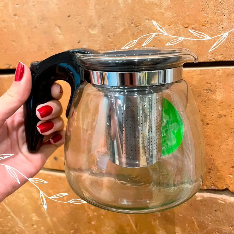 Chaleira de Vidro Com Infosor de Chá Removível em Aço Inox 700ml Linha Luxo Fácil de Limpar