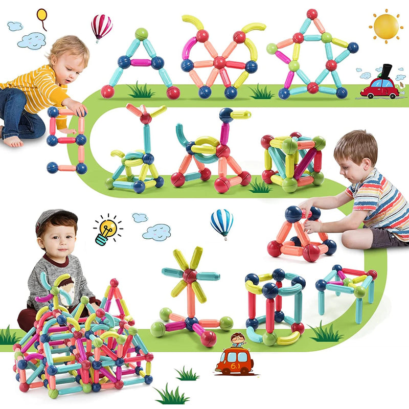 Blocos de construção magnéticos Conjunto magnético de 128 peças de ímãs Varas de bola Montessori Vara Brinquedos educativos para crianças