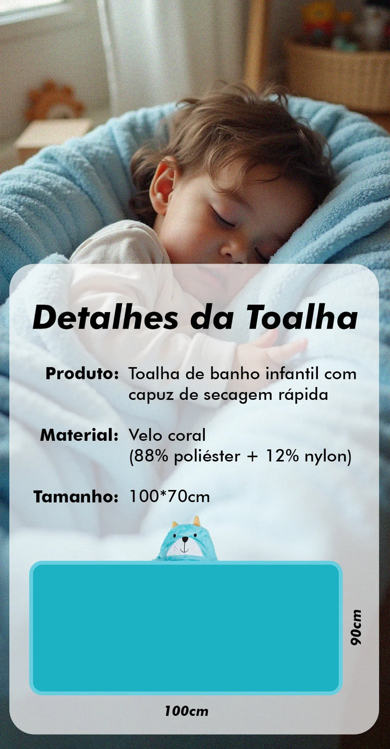 Toalha de banho bebê felpuda capuz infantil recém nascido com orelhinha menino e menina --RISOVIT FTB0631