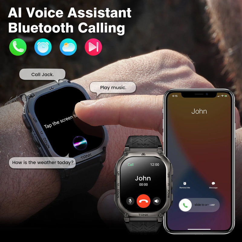 KOSPET TANK M3 Smartwatch For Men 480mAh 60 Days Battery IP69K 5ATM Waterproof AMOLED Bluetooth Call AI Voice Military Watches