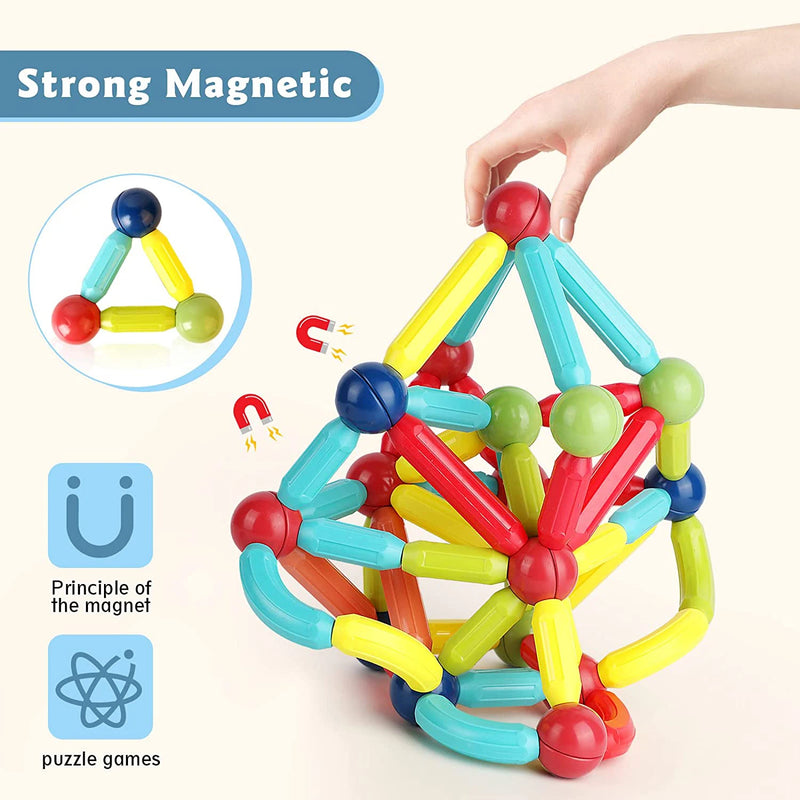 Blocos de construção magnéticos Conjunto magnético de 128 peças de ímãs Varas de bola Montessori Vara Brinquedos educativos para crianças