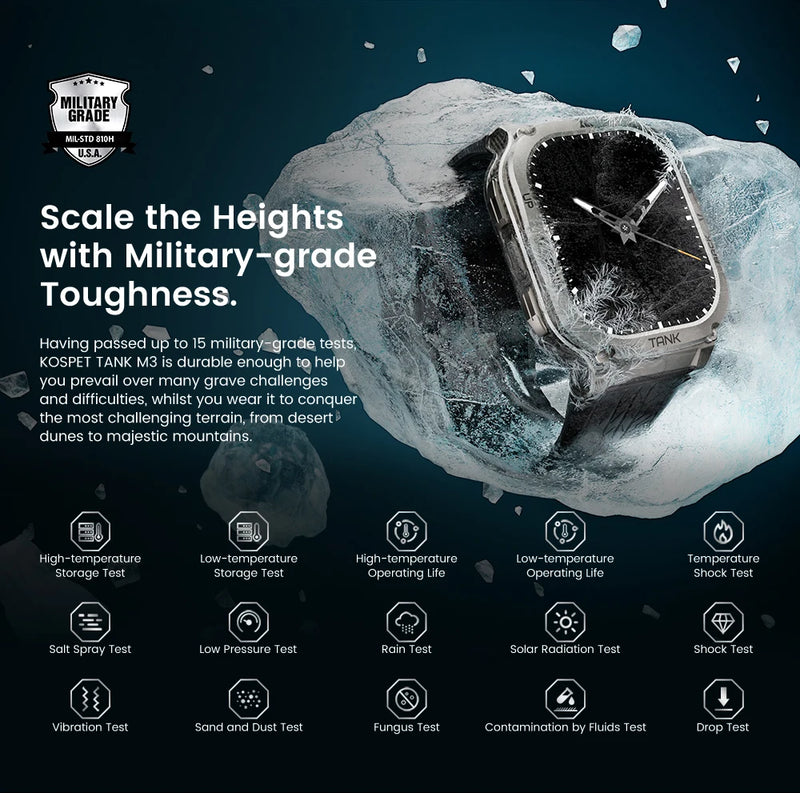 KOSPET TANK M3 Smartwatch For Men 480mAh 60 Days Battery IP69K 5ATM Waterproof AMOLED Bluetooth Call AI Voice Military Watches