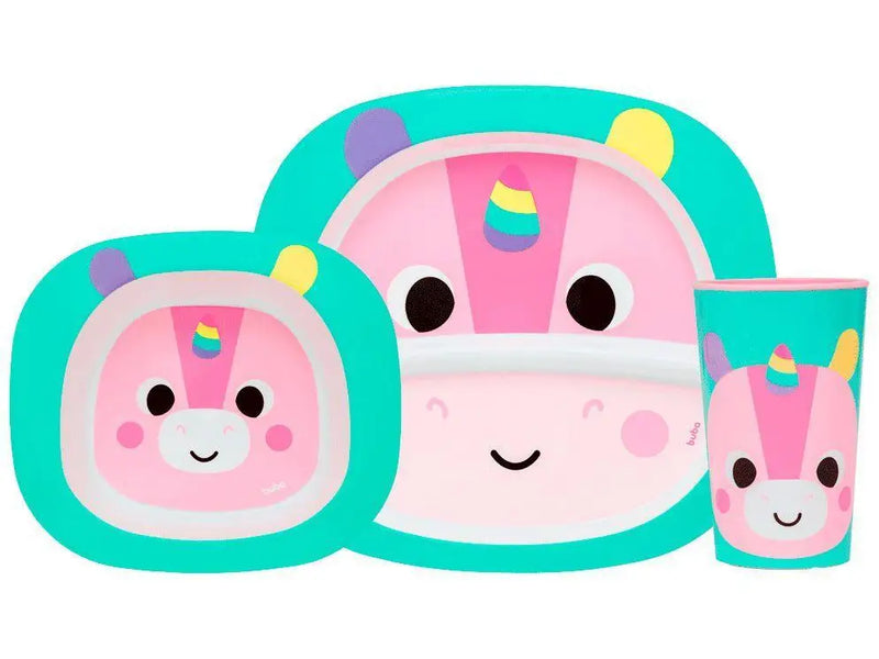 Kit de refeição infantil Buba Zoo Unicórnio 3 peças rosa