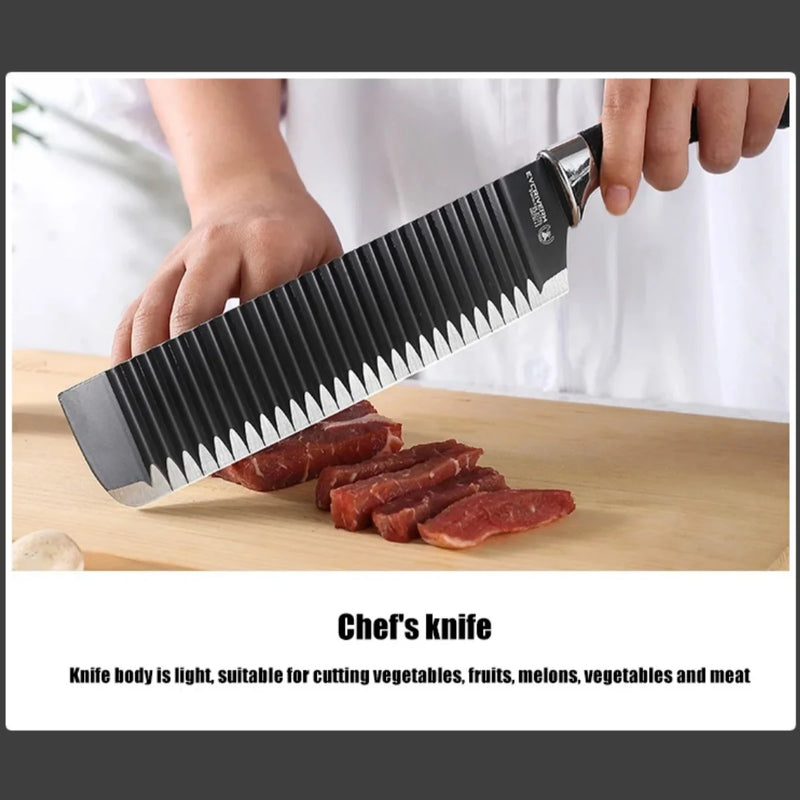 Conjunto de 6 facas de onda preta em aço inoxidável de uso em frutas e legumes utensílios complementares