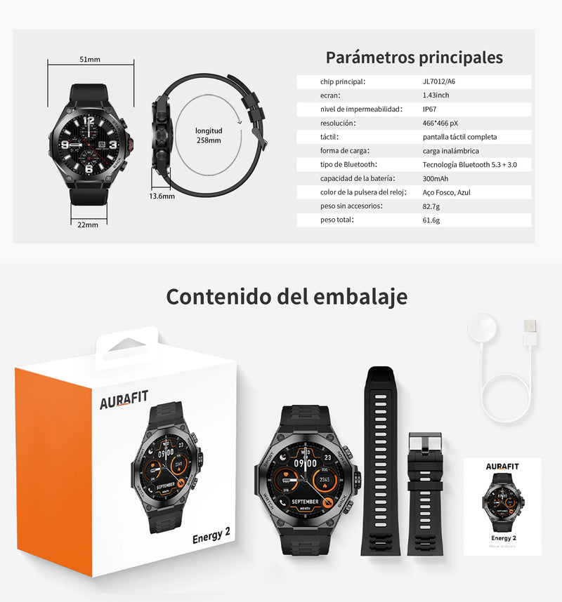 Relogio Smartwatch AURAFIT Am18 masculino a prova dágua ip67