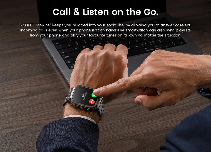 KOSPET TANK M3 Smartwatch For Men 480mAh 60 Days Battery IP69K 5ATM Waterproof AMOLED Bluetooth Call AI Voice Military Watches