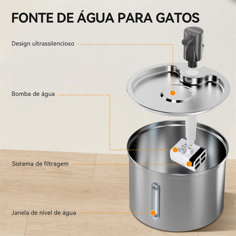 Newpet 3L Aço inoxidável bebedouro automático para gatos e cães bebedouro pet dispensador de água acessório