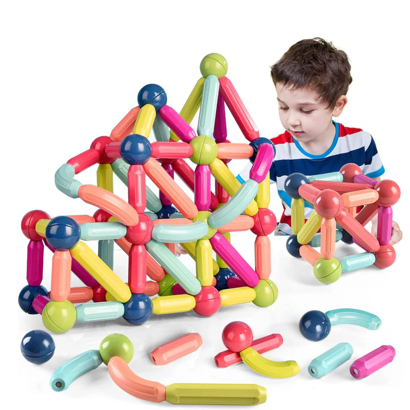 Magnética Blocos De Construção Magnético 68PCS Conjunto De ímã Bola Varas Haste Montessori Brinquedos Educativos Para Crianças