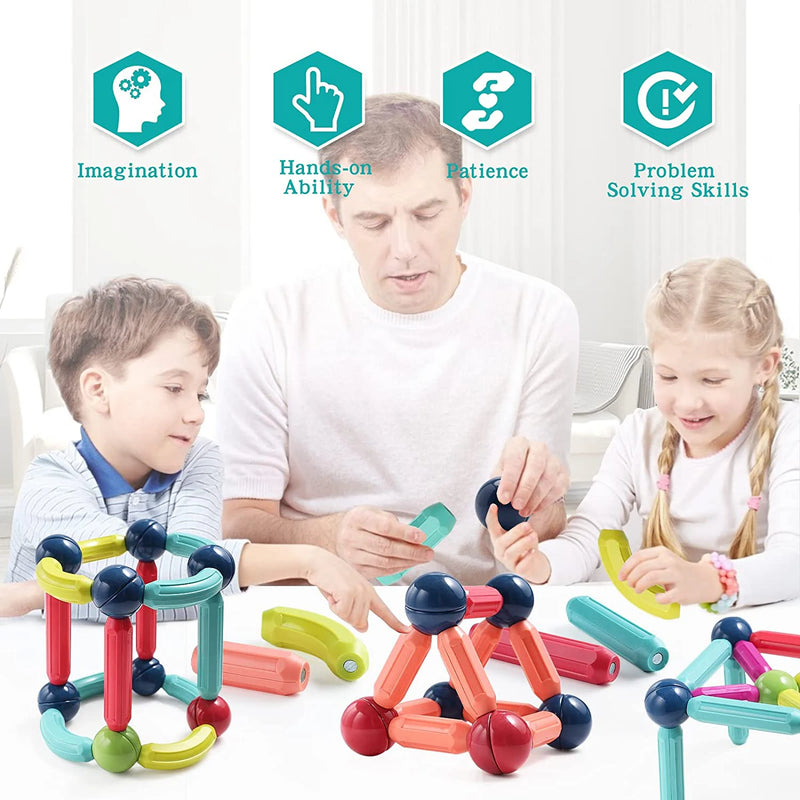 Blocos de construção magnéticos Conjunto magnético de 128 peças de ímãs Varas de bola Montessori Vara Brinquedos educativos para crianças