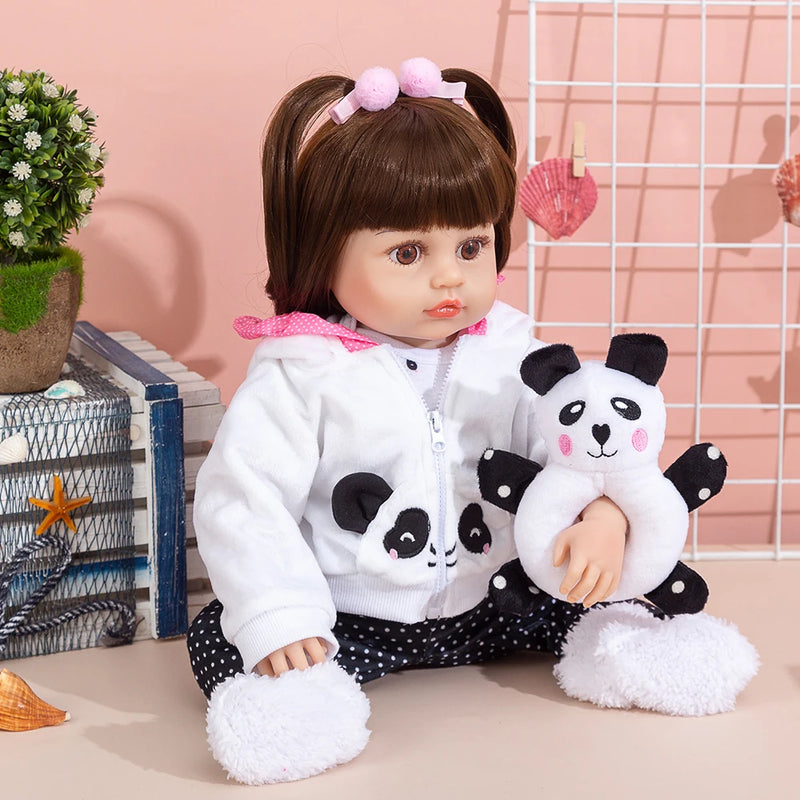 Boneca Reborn panda menina 48cm corpo de silicone - BRASTOY