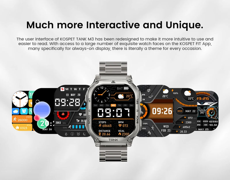 KOSPET TANK M3 Smartwatch For Men 480mAh 60 Days Battery IP69K 5ATM Waterproof AMOLED Bluetooth Call AI Voice Military Watches