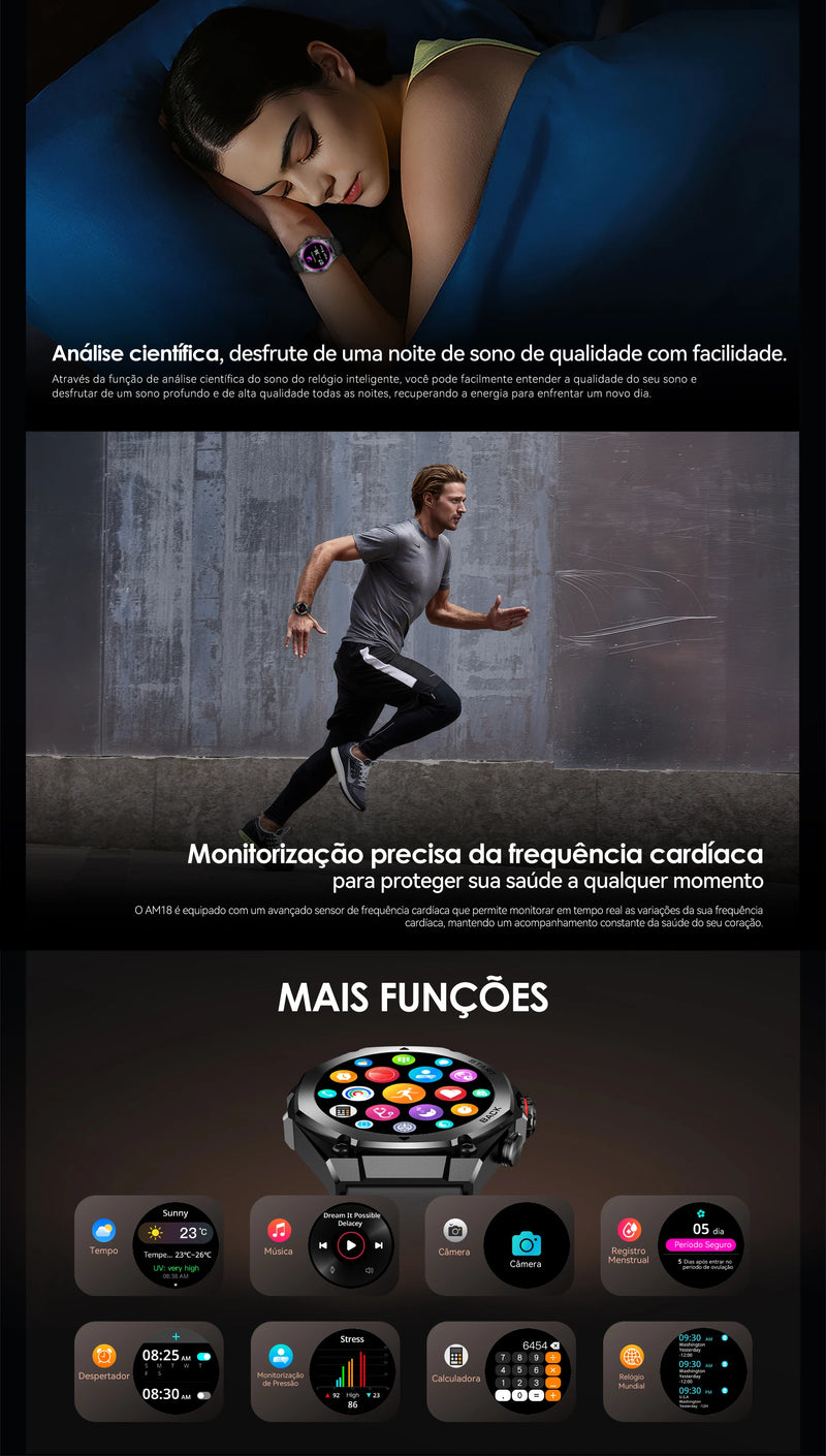 Relogio Smartwatch AURAFIT Am18 masculino a prova dágua ip67