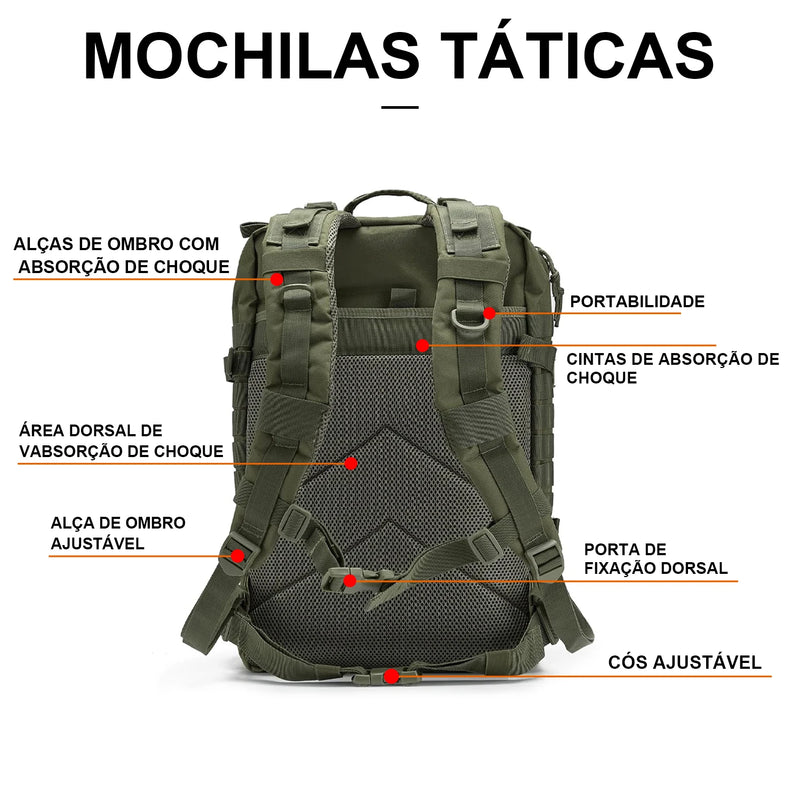 Mochila tática militar assalt reforçada impermeável grande