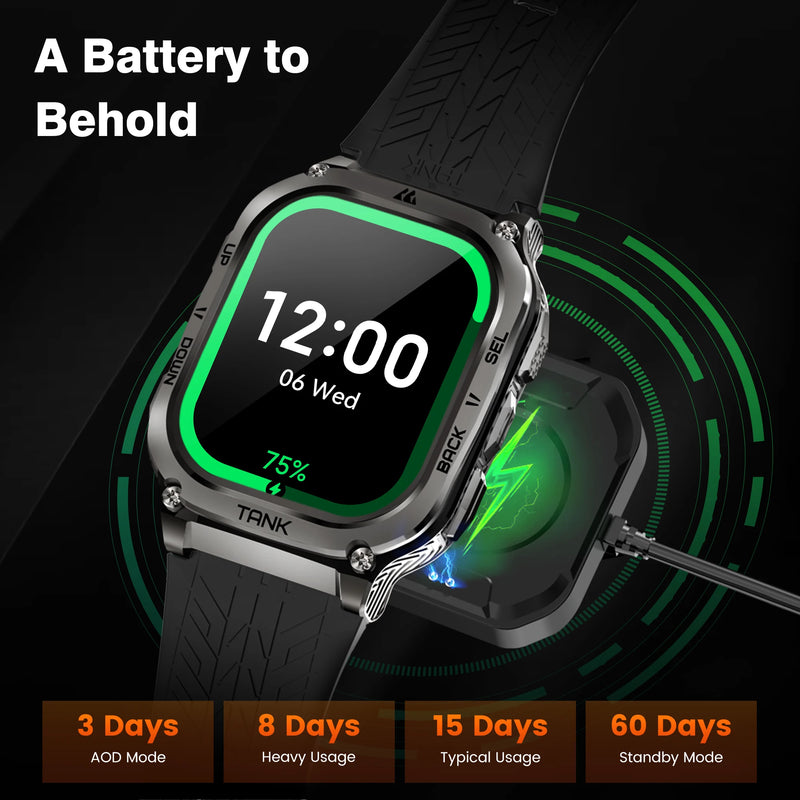 KOSPET TANK M3 Smartwatch For Men 480mAh 60 Days Battery IP69K 5ATM Waterproof AMOLED Bluetooth Call AI Voice Military Watches