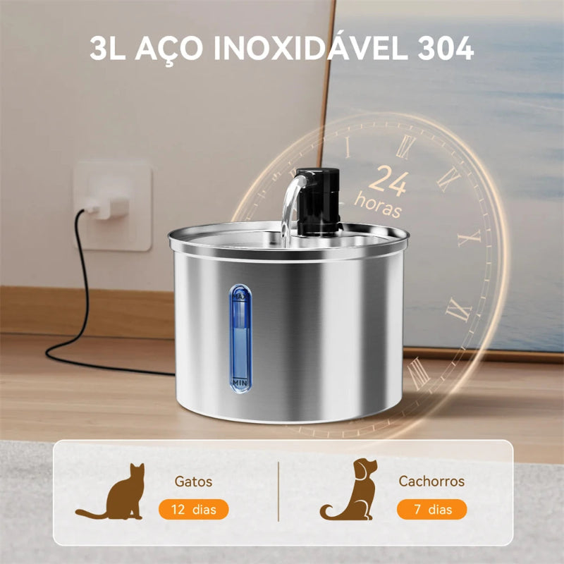 Newpet 3L Aço inoxidável bebedouro automático para gatos e cães bebedouro pet dispensador de água acessório