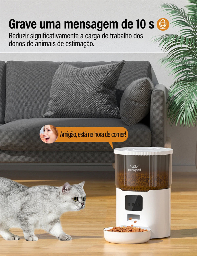 Alimentador de temporização para gatos 4L, aplicativo inteligente, alimentador de cães e gatos, aço inoxidável, alimentação remota, dispensador automático, para animais de estimação