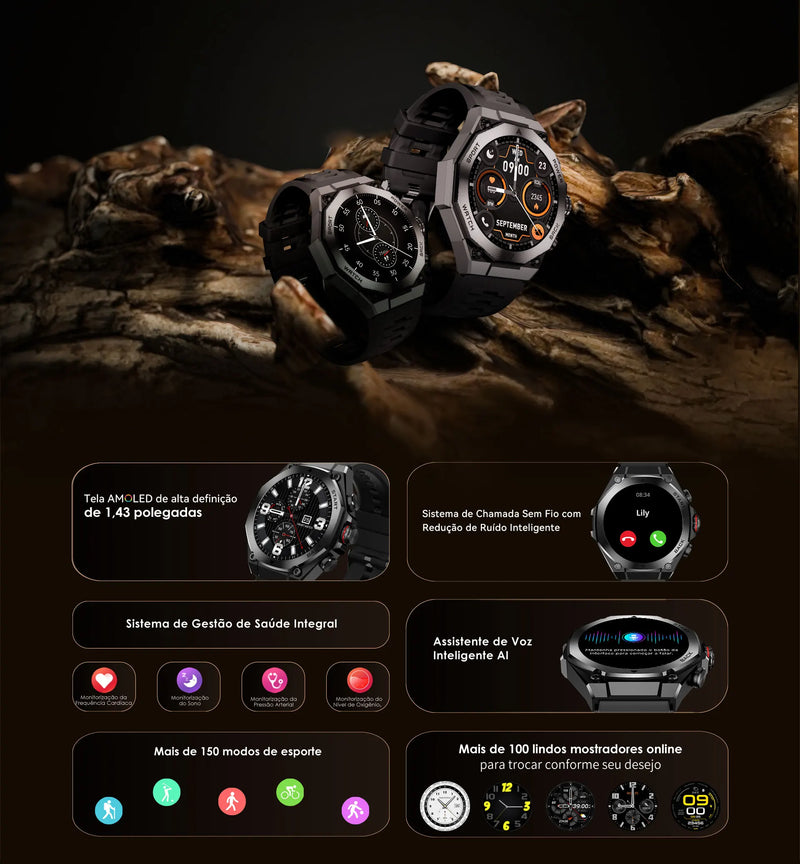 Relogio Smartwatch AURAFIT Am18 masculino a prova dágua ip67