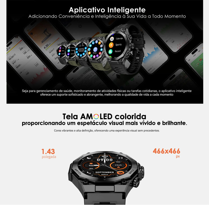 Relogio Smartwatch AURAFIT Am18 masculino a prova dágua ip67