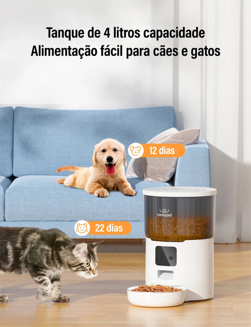 Alimentador de temporização para gatos 4L, aplicativo inteligente, alimentador de cães e gatos, aço inoxidável, alimentação remota, dispensador automático, para animais de estimação