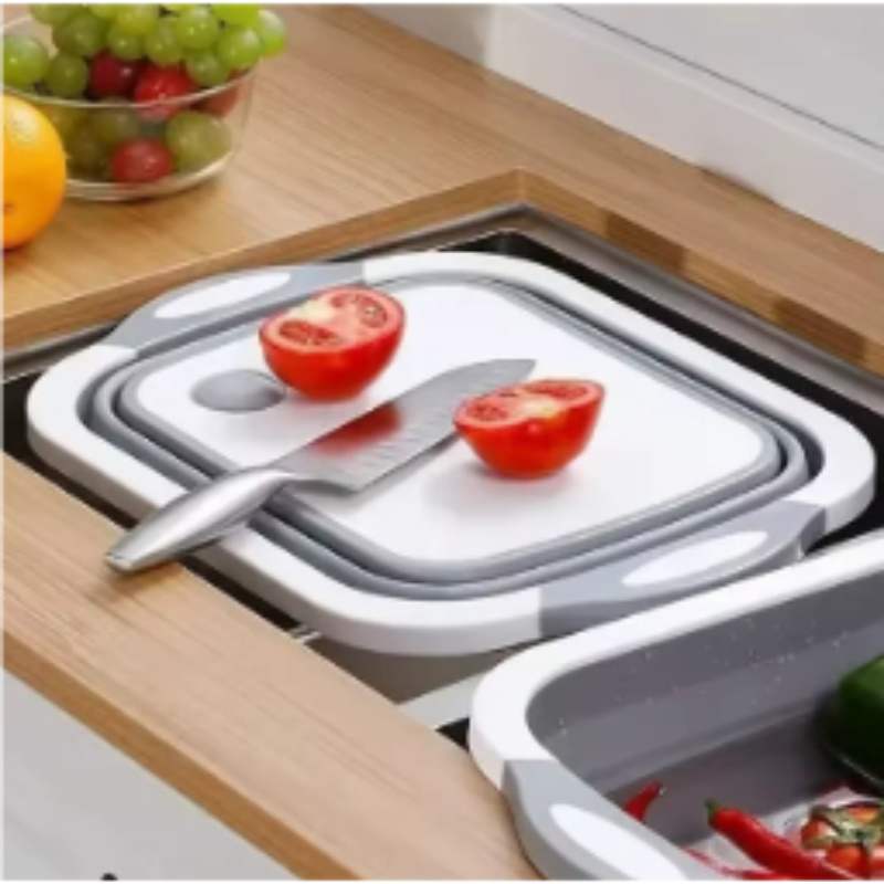 Tábua de corte multifuncional, tábua de corte dobrável, cesto de drenagem prático e simples, utensílios de cozinha, novo